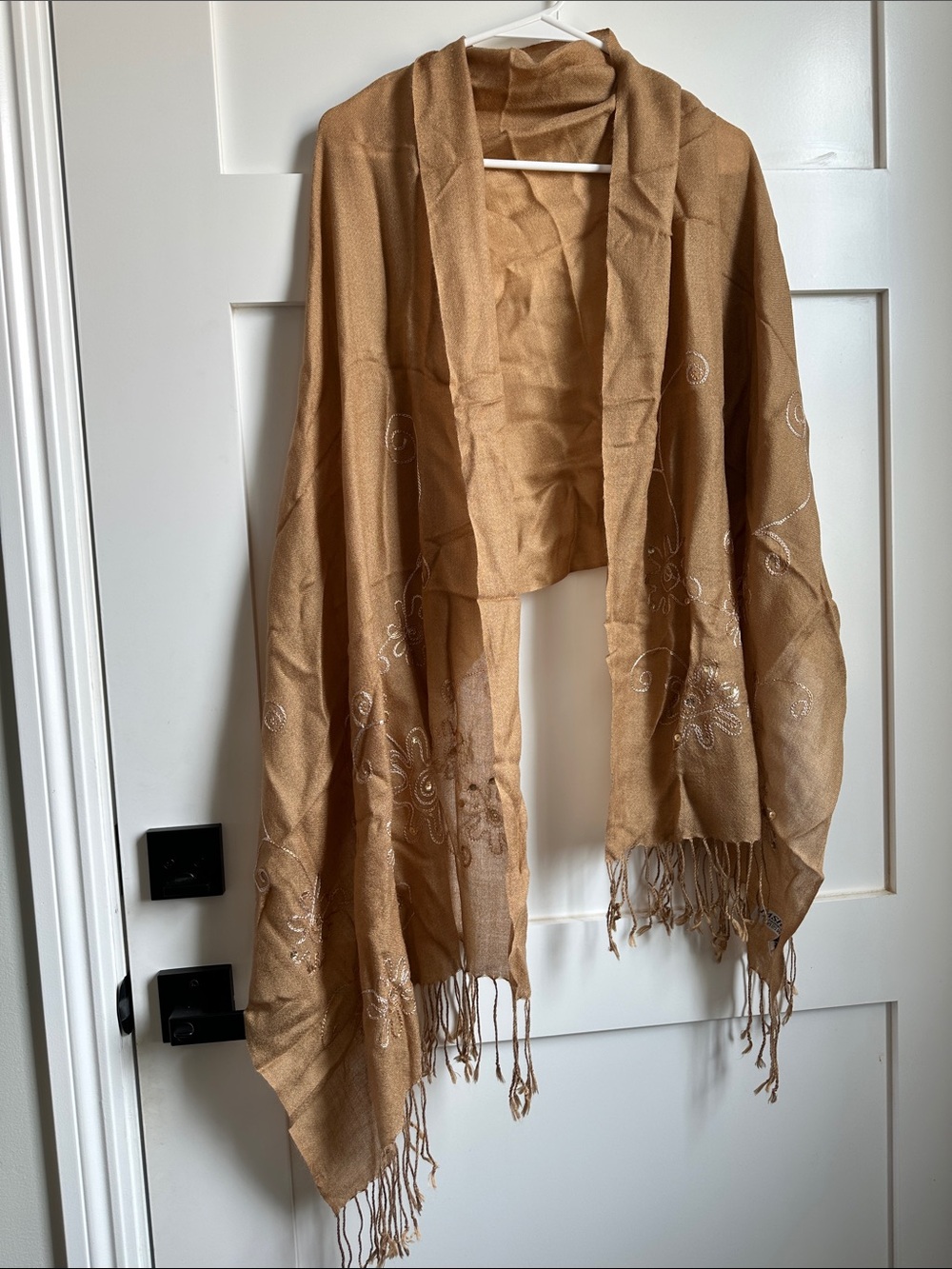 Pashmina Embroiled Tan Scarf
